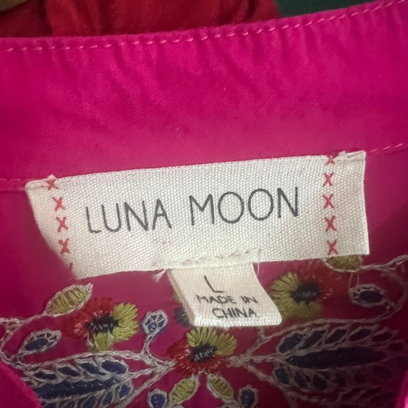 Anthropologie Luna Moon Blouse  Pink Long Sleeve Embellished Tunic Size Large - Picture 6 of 9